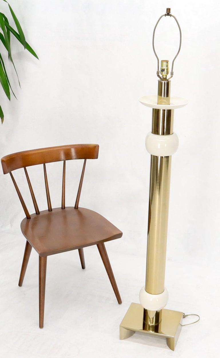 Mid-Century Modern Brass Heavy Bracket Shape Base Floor Lamp