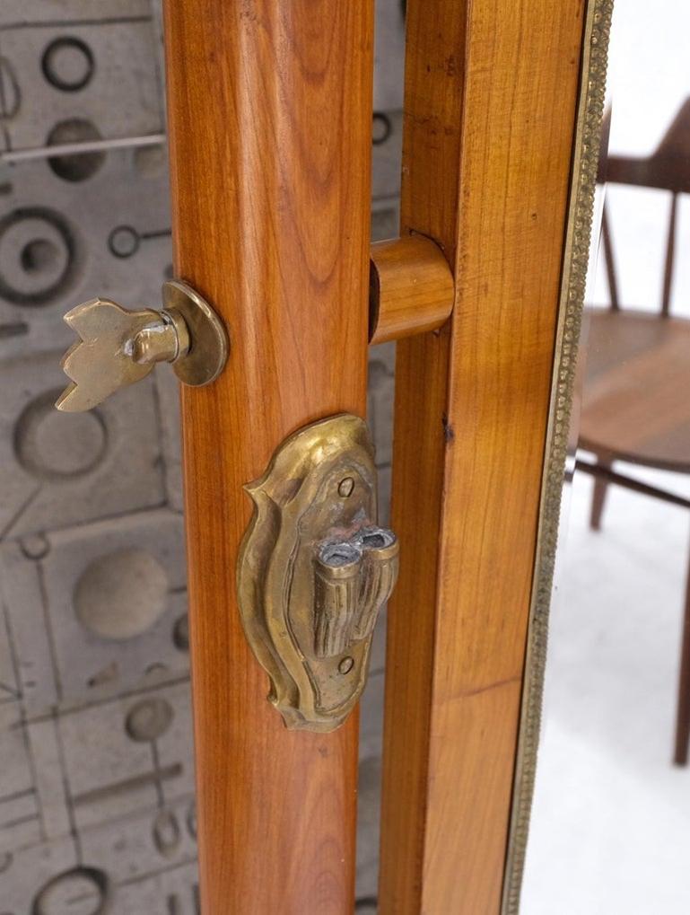 Antique French Empire Style Cheval Floor Mirror Cherry & Brass