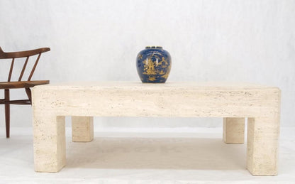 Large Travertine Rectangle Parsons Style Coffee Table on Thick Square Legs