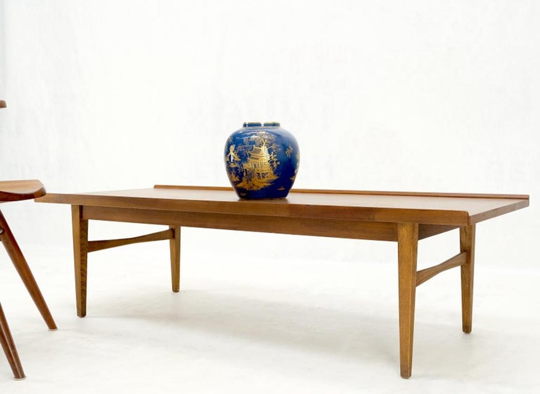 Danish Mid-Century Modern Walnut Long Rectangle Coffee Table W Rolled Edge Mint!