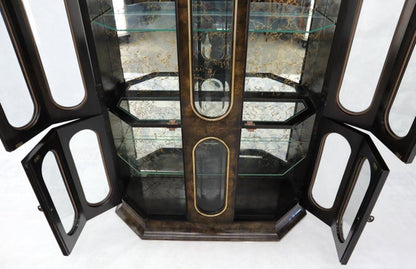 Mastercraft Burl Wood and Glass Curio Display Cabinet Vitrine Étagère Breakfront