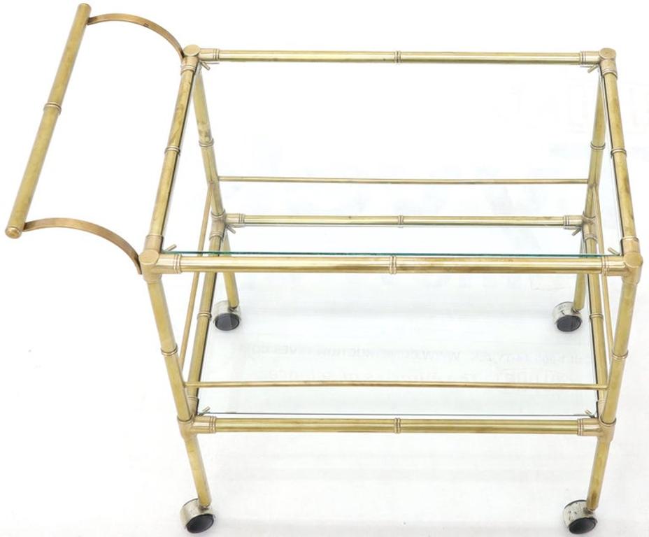 Solid Brass Faux Bamboo Rectangular Shape Two-Tier Serving Cart