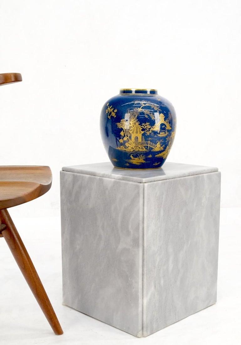 Mid-Century Modern Cube Shape Italian Carrara Marble Pedestal 18" Tall End Table