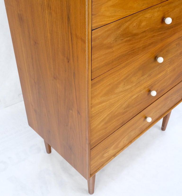 Mid Century 6 Drawers Walnut High Chest Dresser W/ Porcelain Ball Pulls Mint!