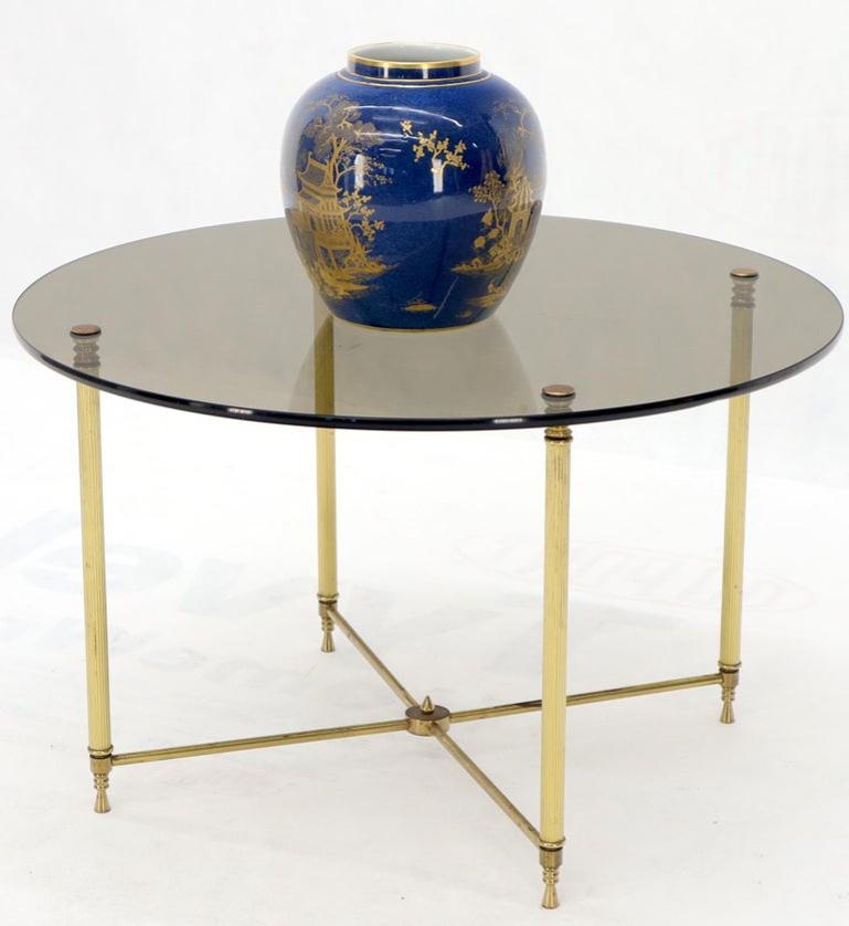 Circular Round Smoked Glass Brass Legs Nesting Coffee Table