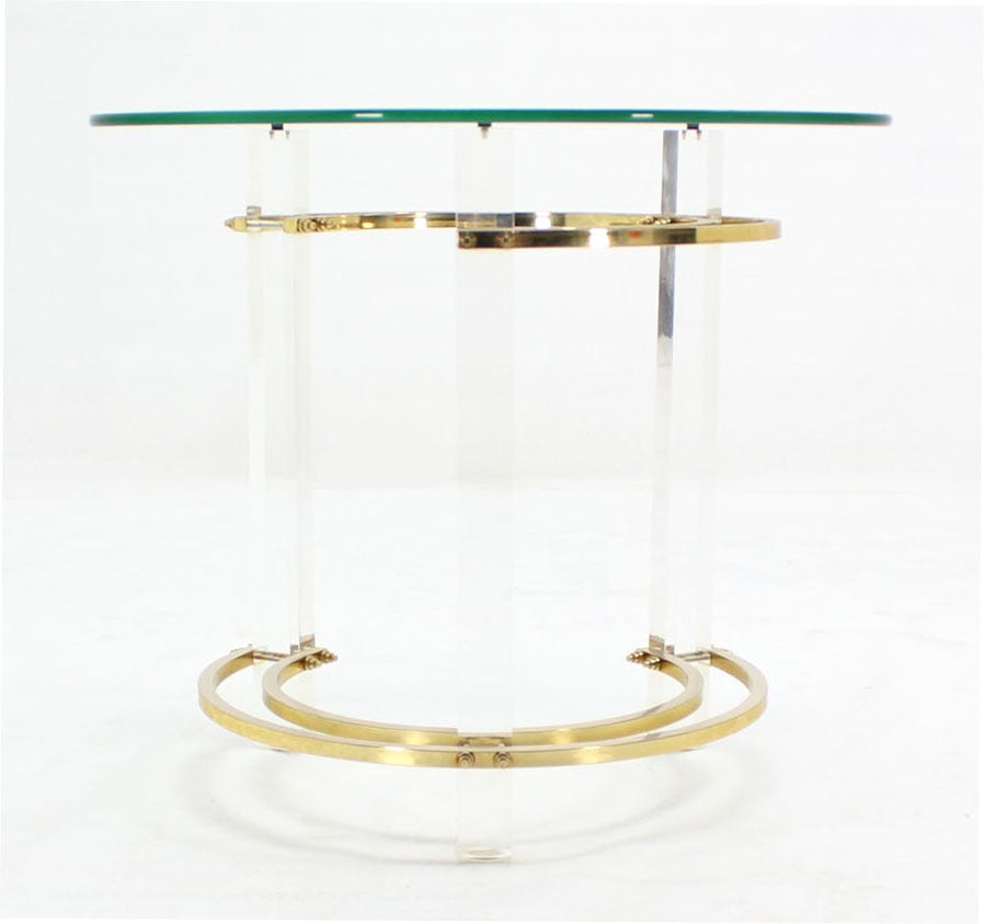 Charles Hollis Jones Round Lucite and Brass Side Table
