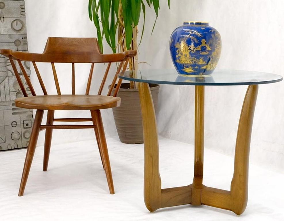 Sculptural Tripod Base Round Glass Top Side Center Table Stand