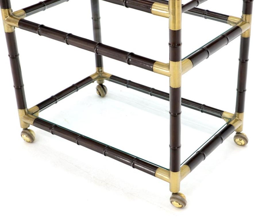 Italian Faux Bamboo Three-Tier Glass Shelves Rolling Serving Cart Bar