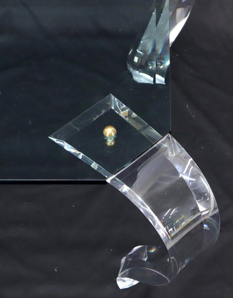 Glass Top Bent Lucite Legs Rectangular Coffee Table