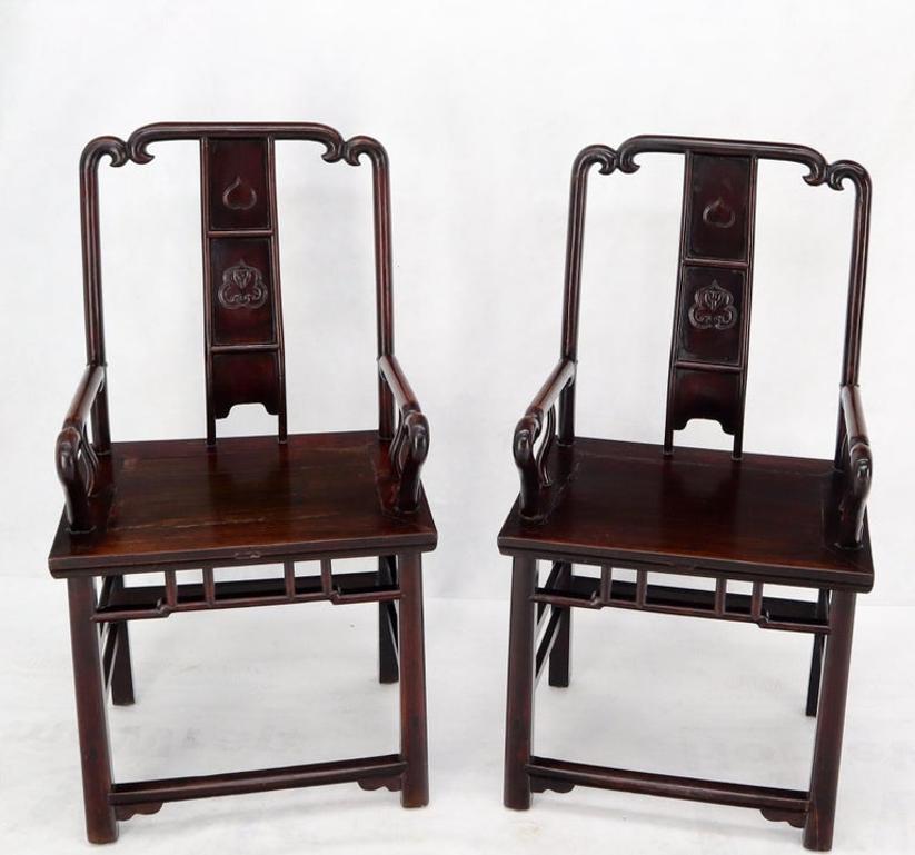 Pair of Chinese Rosewood Nicely Carved Arm Side Chairs
