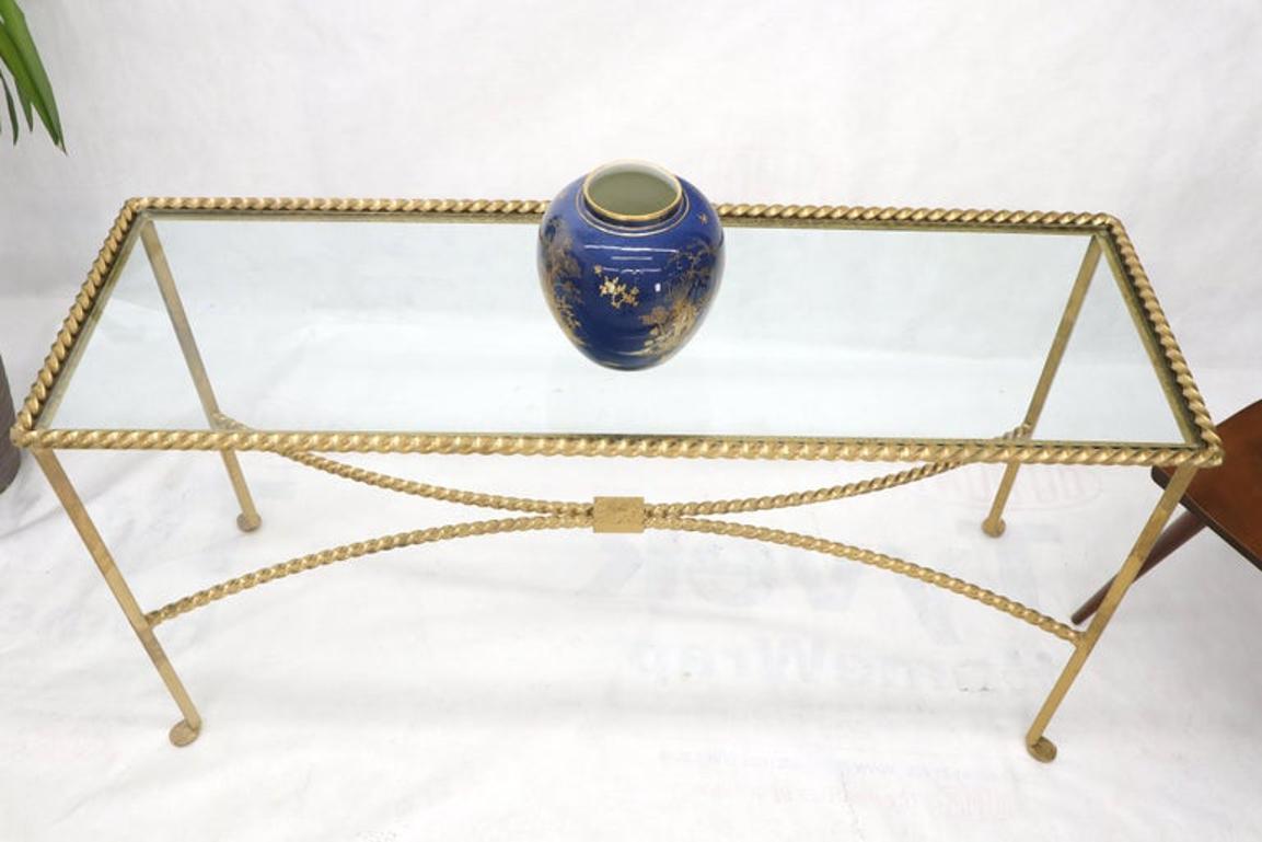 Twisted Rope Forged Gold Finish Glass Top Console Table