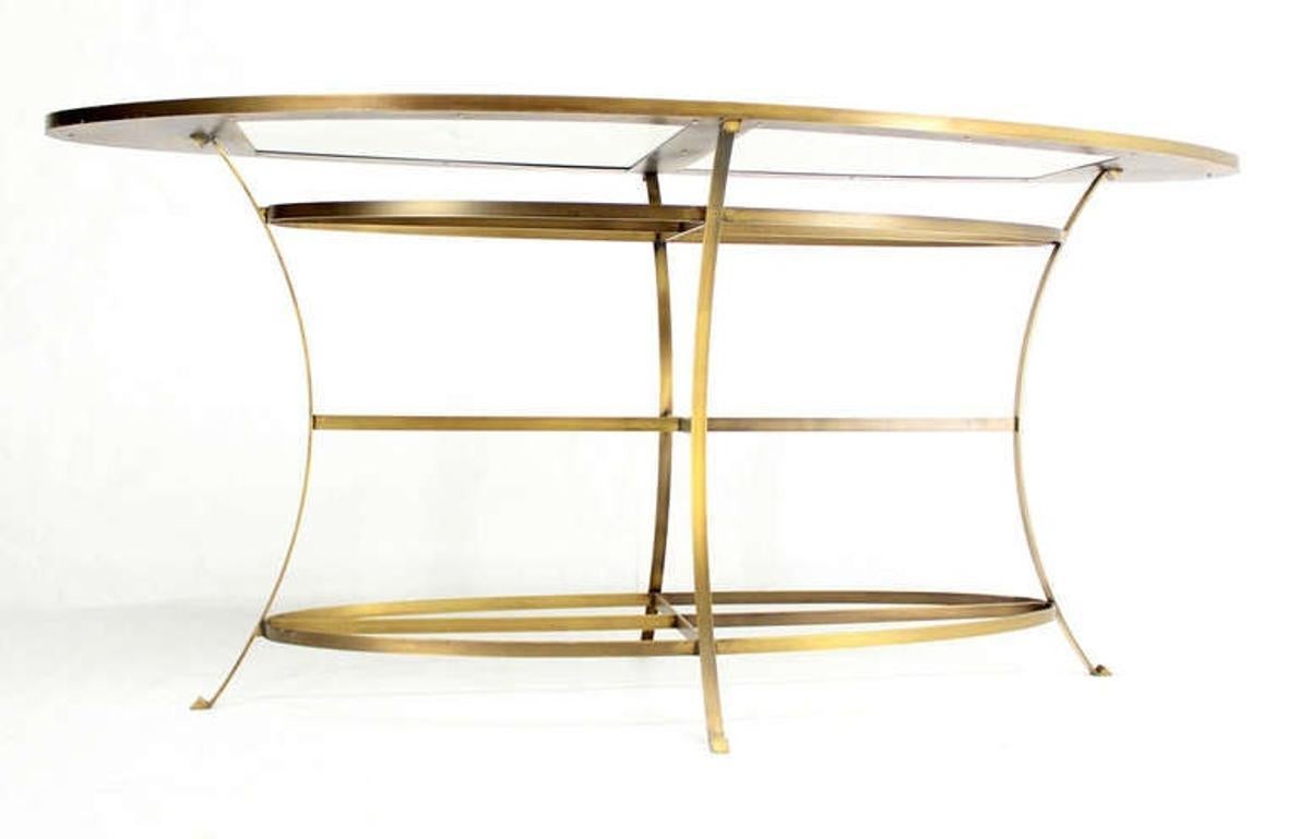 EstablishedLines Large Brass Oval Mirrored Top 39"h Bar Hight Table Display Center Console MINT!