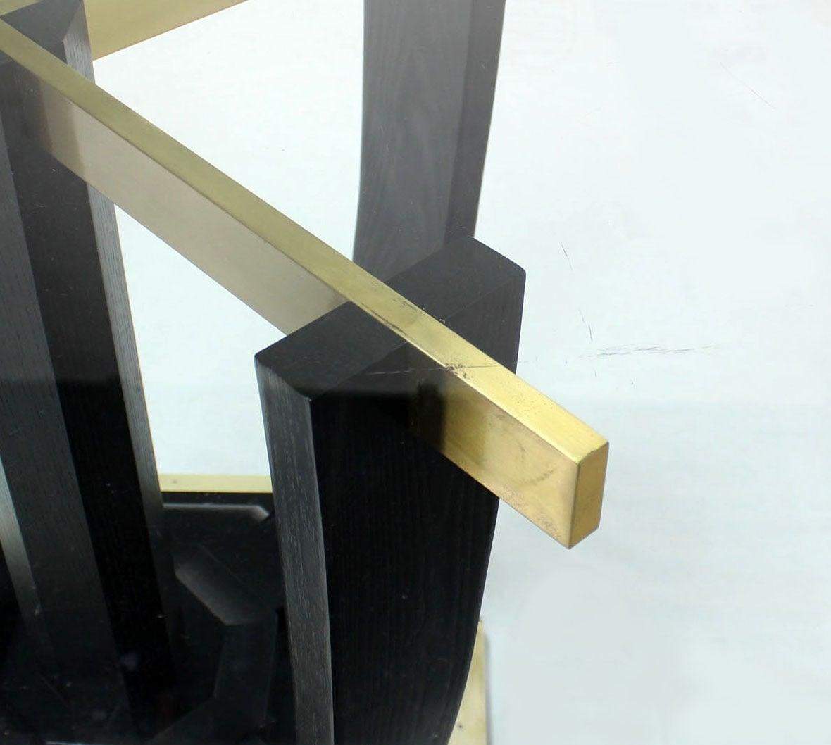 Large Square Glass Top Black Lacquer Brass Base Dining Conference Table MINT