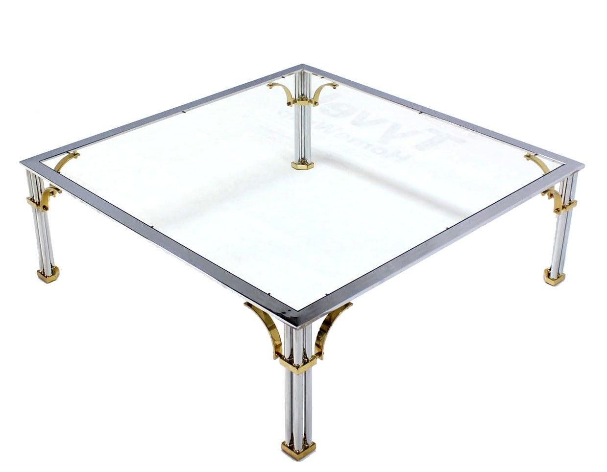 EstablishedLines Large Square Italian Mid Century Modern Brass Chrome Glass Top Coffee Table MINT