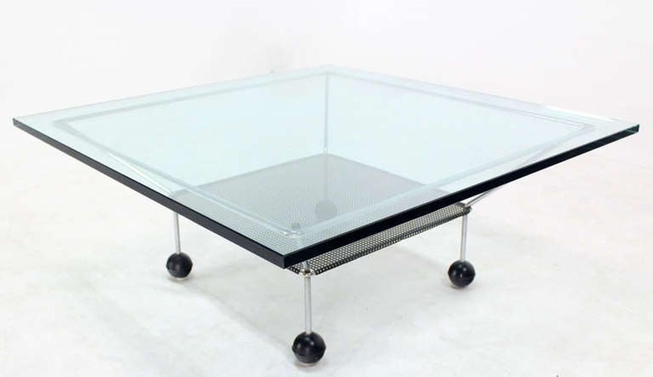 EstablishedLines Mid Century Modern Square Glass Top Coffee Table Atomic Round Ball Shape Legs