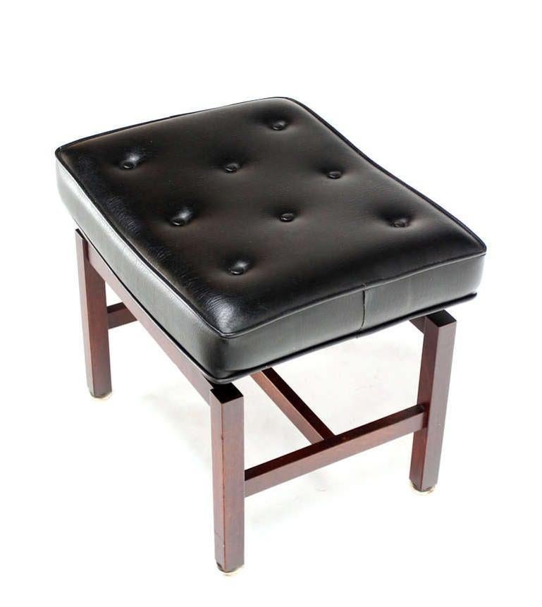 EstablishedLines Mid-Century Modern Black Vinyl Upholstered Oiled Walnut Bench by Risom