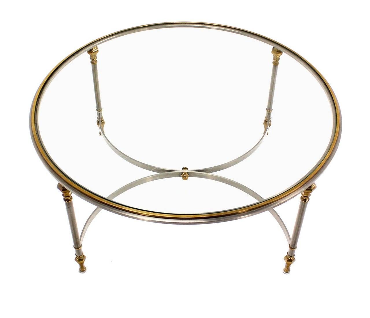 EstablishedLines Italian Mid Century Modern Round Chrome Brass Glass Top Center Coffee Table MINT