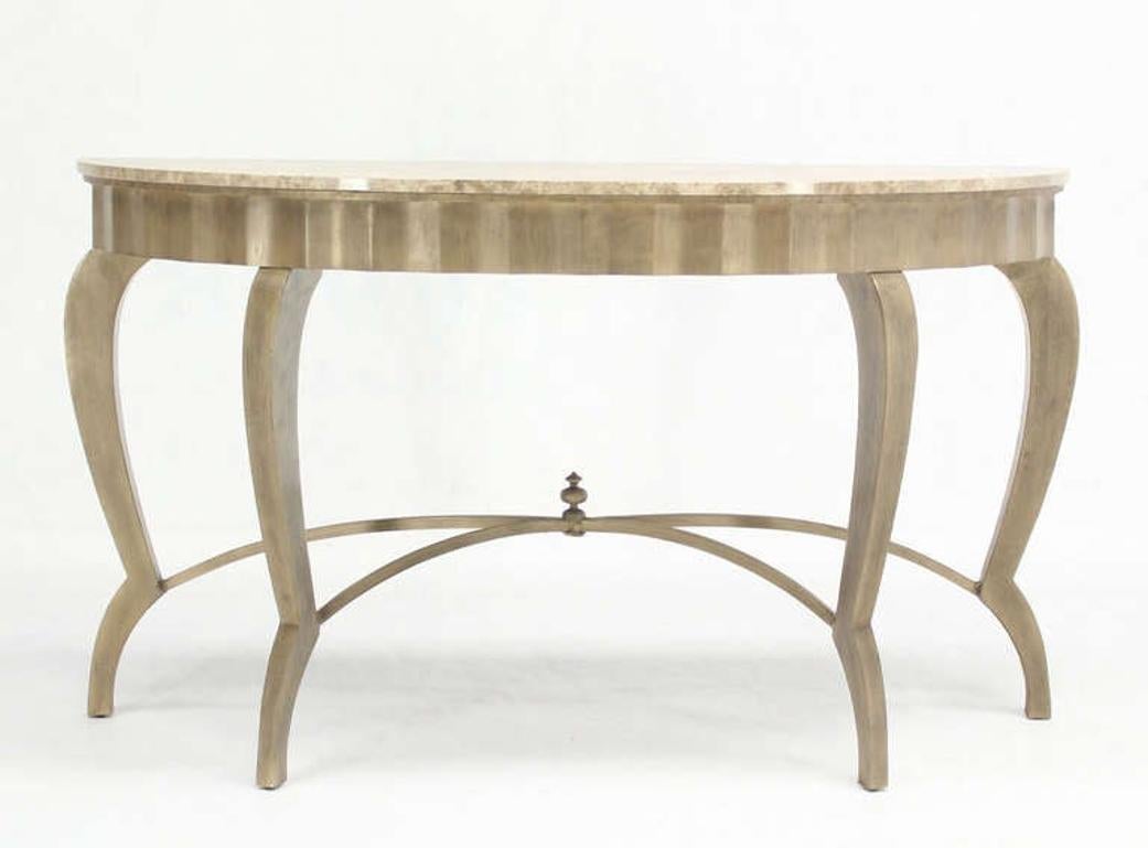 EstablishedLines Large Art Deco Silver Leaf Metal Forged Marble-Top Demilune Console Table MINT!
