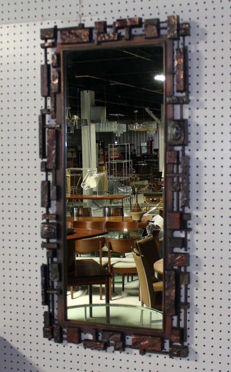 Rectangle Mid Century Modern Cityscape Brutalist Style Frame Wall Mirror MINT!
