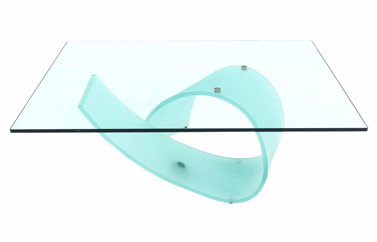 Italian Frosted Glass Ribbon Base Square Glass Top Rectangle Coffee Table MINT!