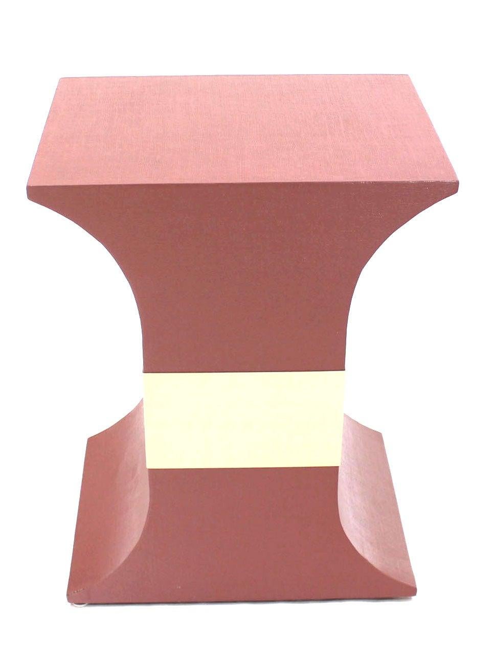 EstablishedLines Grasscloth Wrapped Three Mid Century Modern Pink Lacquer Brass Trim Pedestals