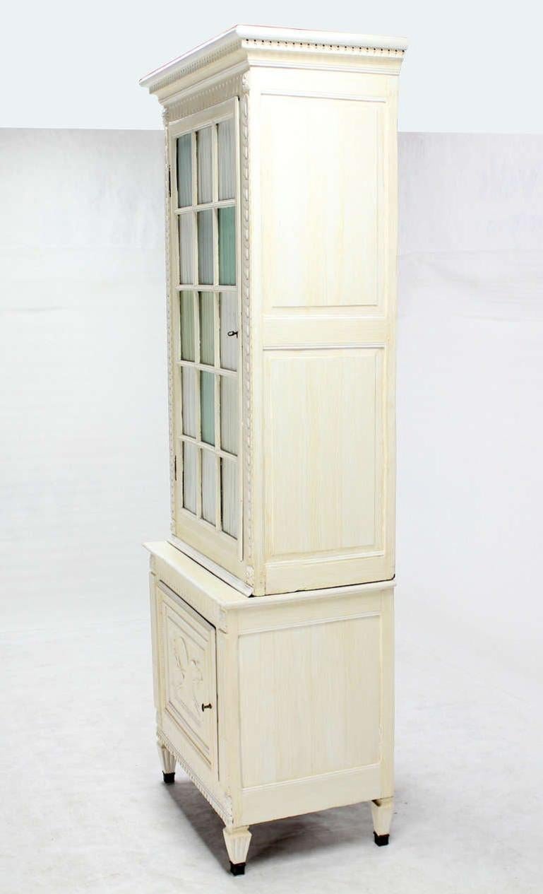 EstablishedLines Two Part Step Back Painted White Faux Finish Cupboard Green Blue Glass Vitrine