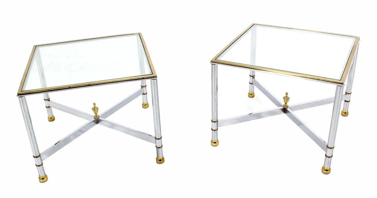 EstablishedLines Pair Mid Century Modern Square Chrome X Base End Side Coffee Tables Stands