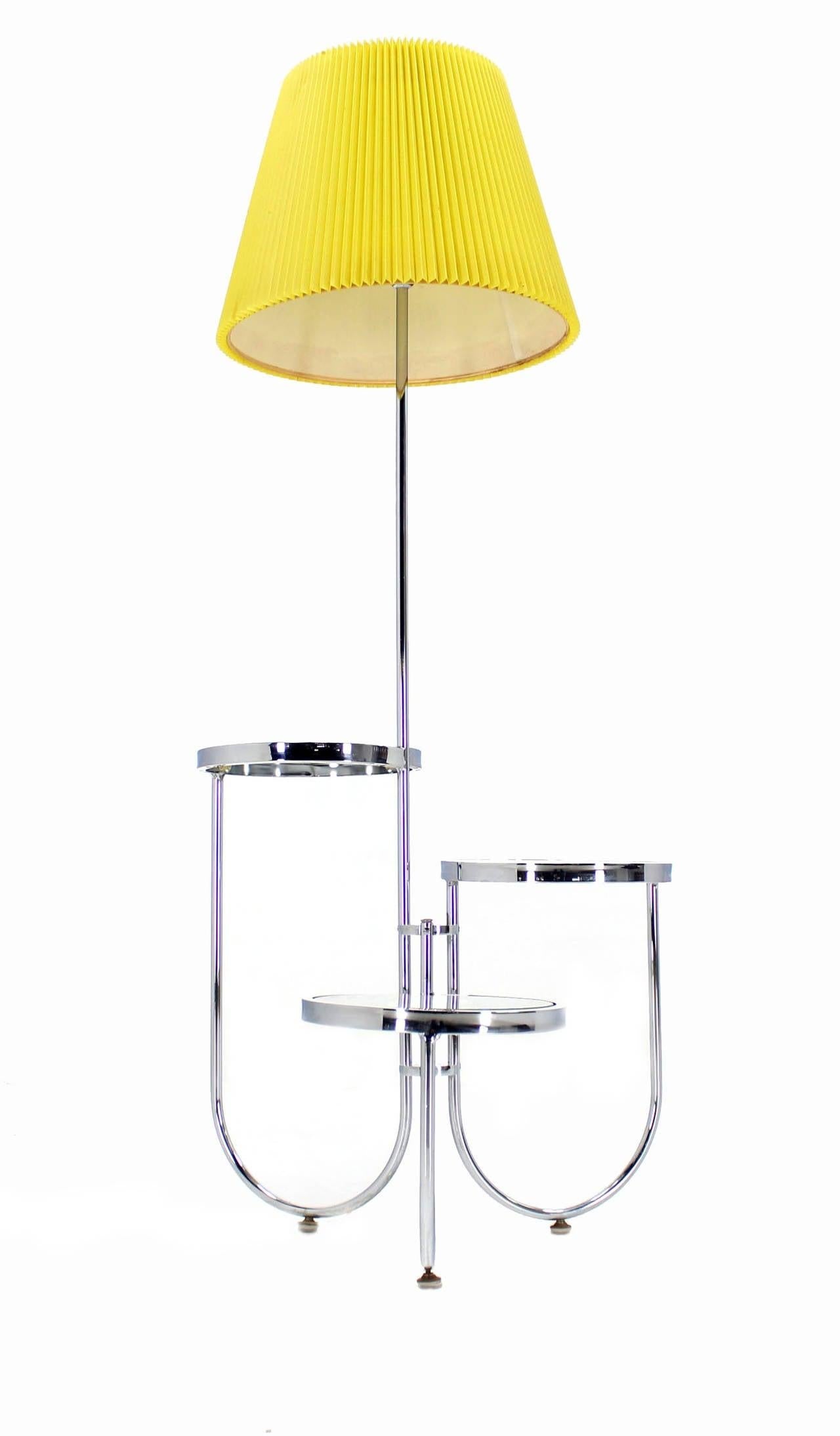 Mid Century Modern Chrome Base Floor Lamp w/ Three Circular Built Stand Tables