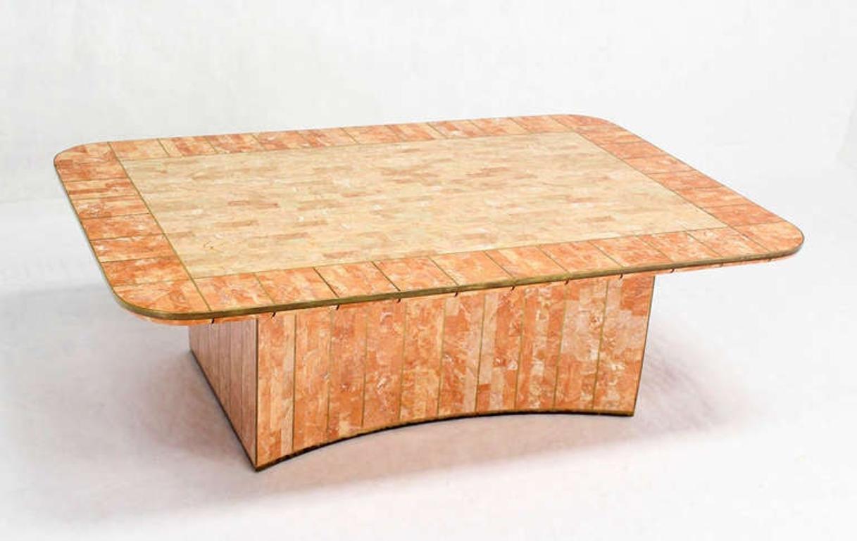 EstablishedLines Maitland Smith Tessellated Stone Brass Mid Century Modern Rectangle Coffee Table