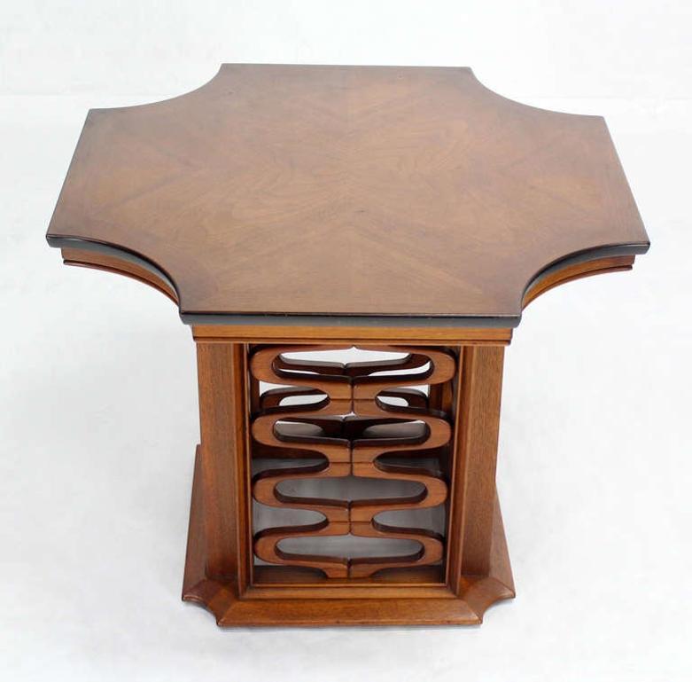 EstablishedLines Occasional Side Table Finely Carved Solid Walnut Base Figural Top Mid Century