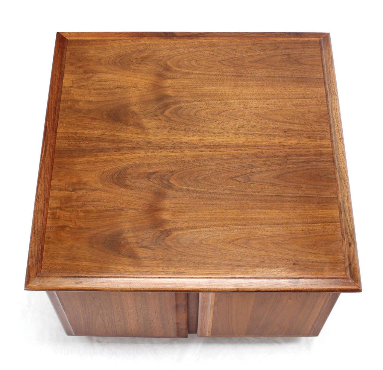 EstablishedLines Mid Century Modern Double Door Cabinet Cube Shape Walnut End Side Lamp Table