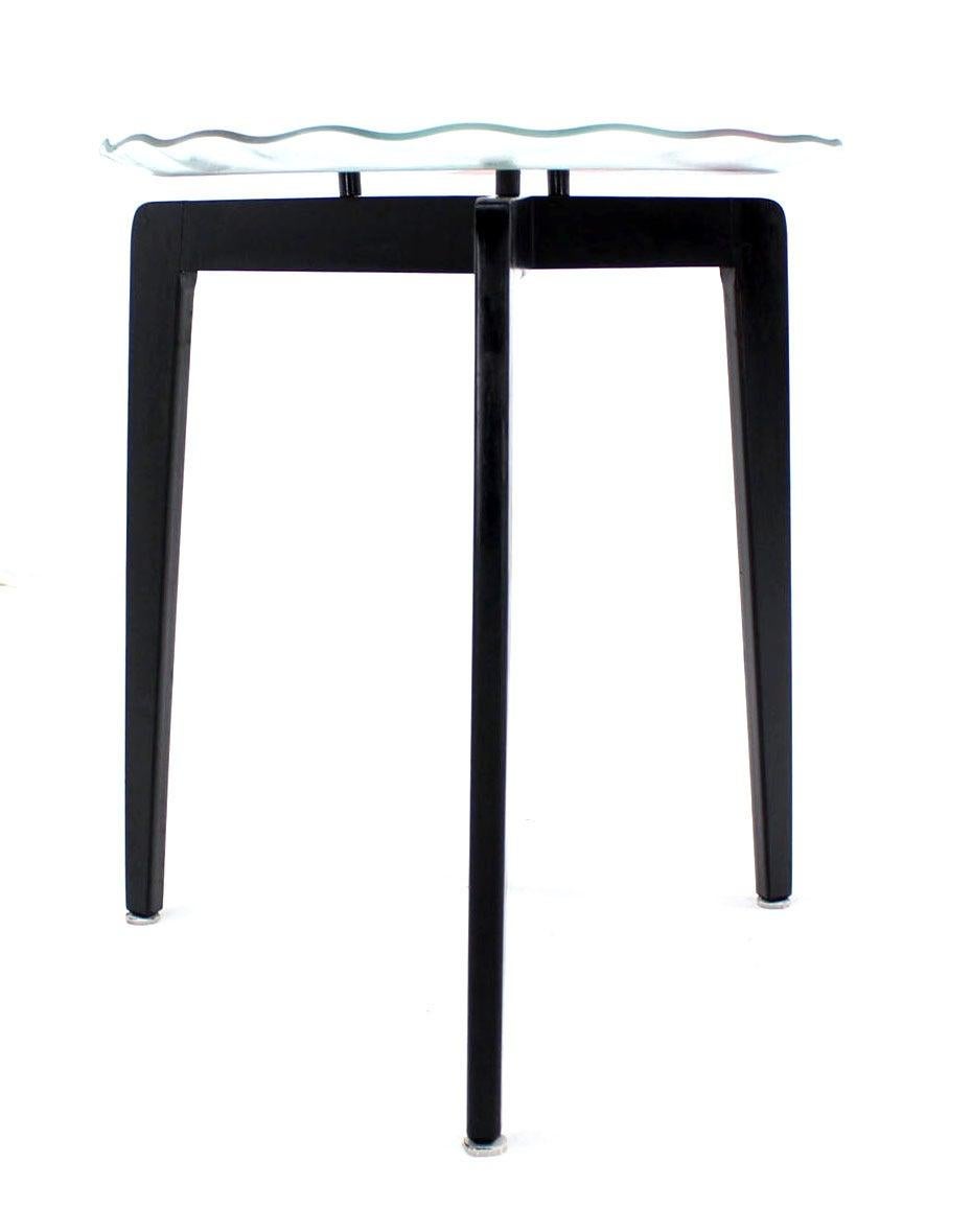EstablishedLines Art Glass Scallop Edge Bowl Tray Top Tapered Leg Stackable Nesting Side Table