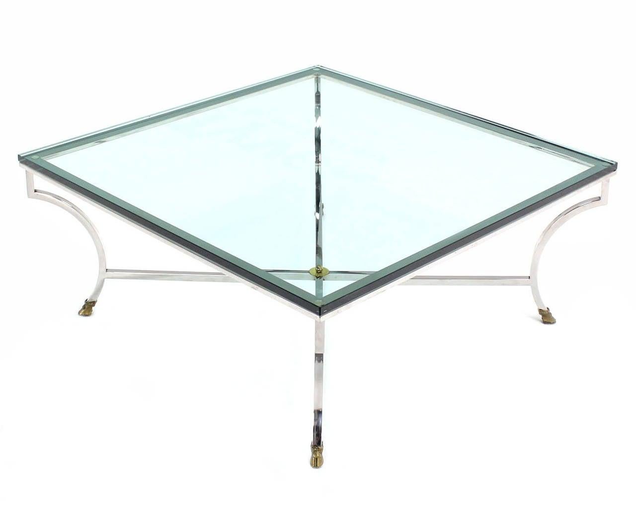 EstablishedLines Italian 3/4" Glass Top Square Coffee Table Chrome Brass Hoof Feet Base MINT!