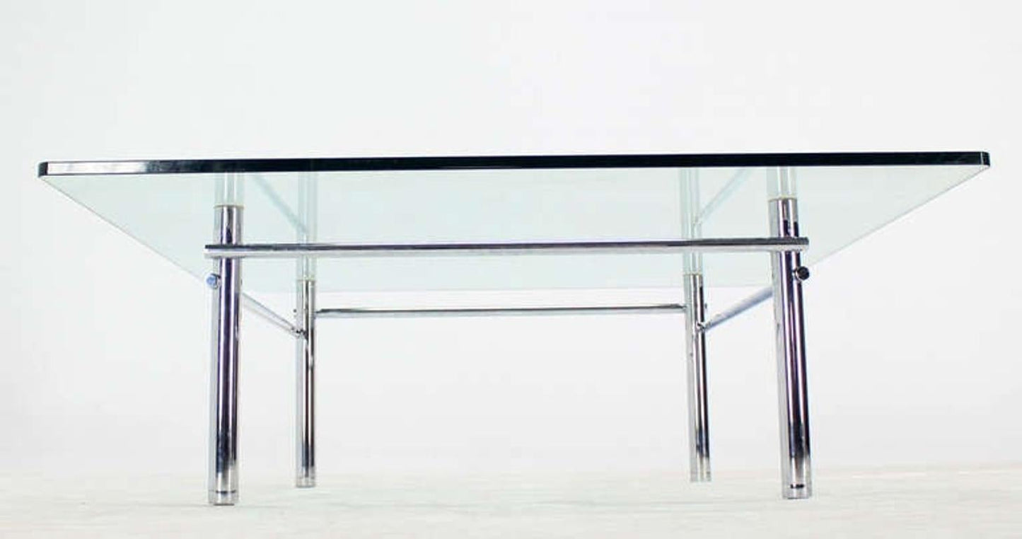 EstablishedLines Solid Chrome Base Heavy Steel Bars Square Glass Top Coffee Center Table MINT!