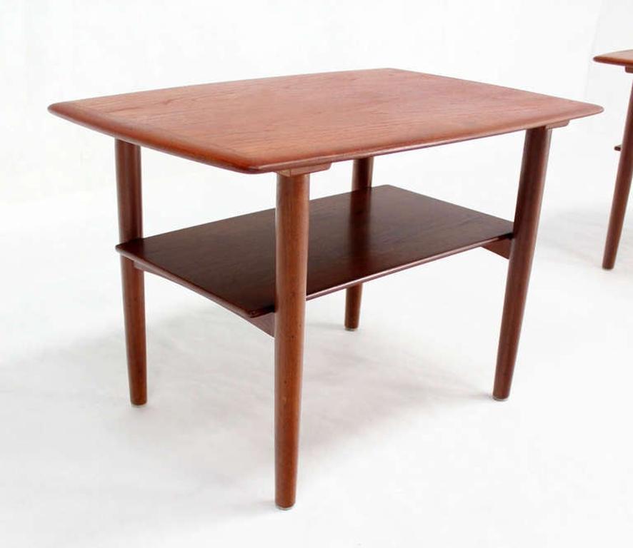 EstablishedLines Povl Dinesen Pair Danish Modern Teak End Tables Solid Tapered Dowel legs 1 Shelf