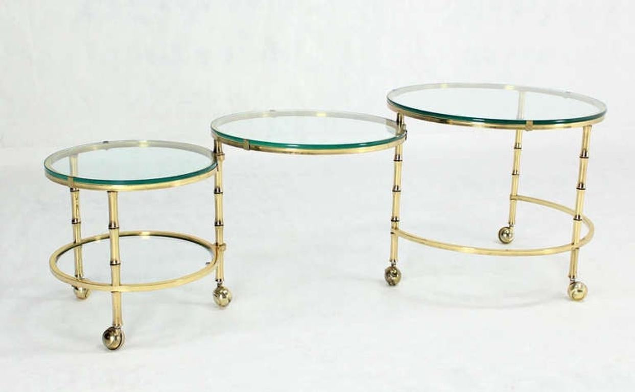 EstablishedLines Heavy Solid Bronze Faux Bamboo Expansion Round Nesting Coffee Side Tables MINT!