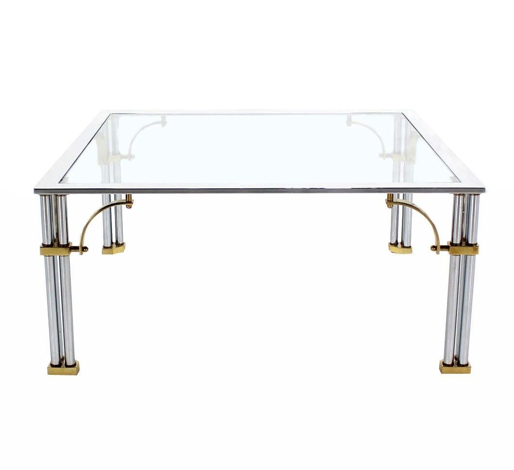 EstablishedLines Italian Mid Century Modern Brass Chrome Glass Top Square Coffee Table MINT