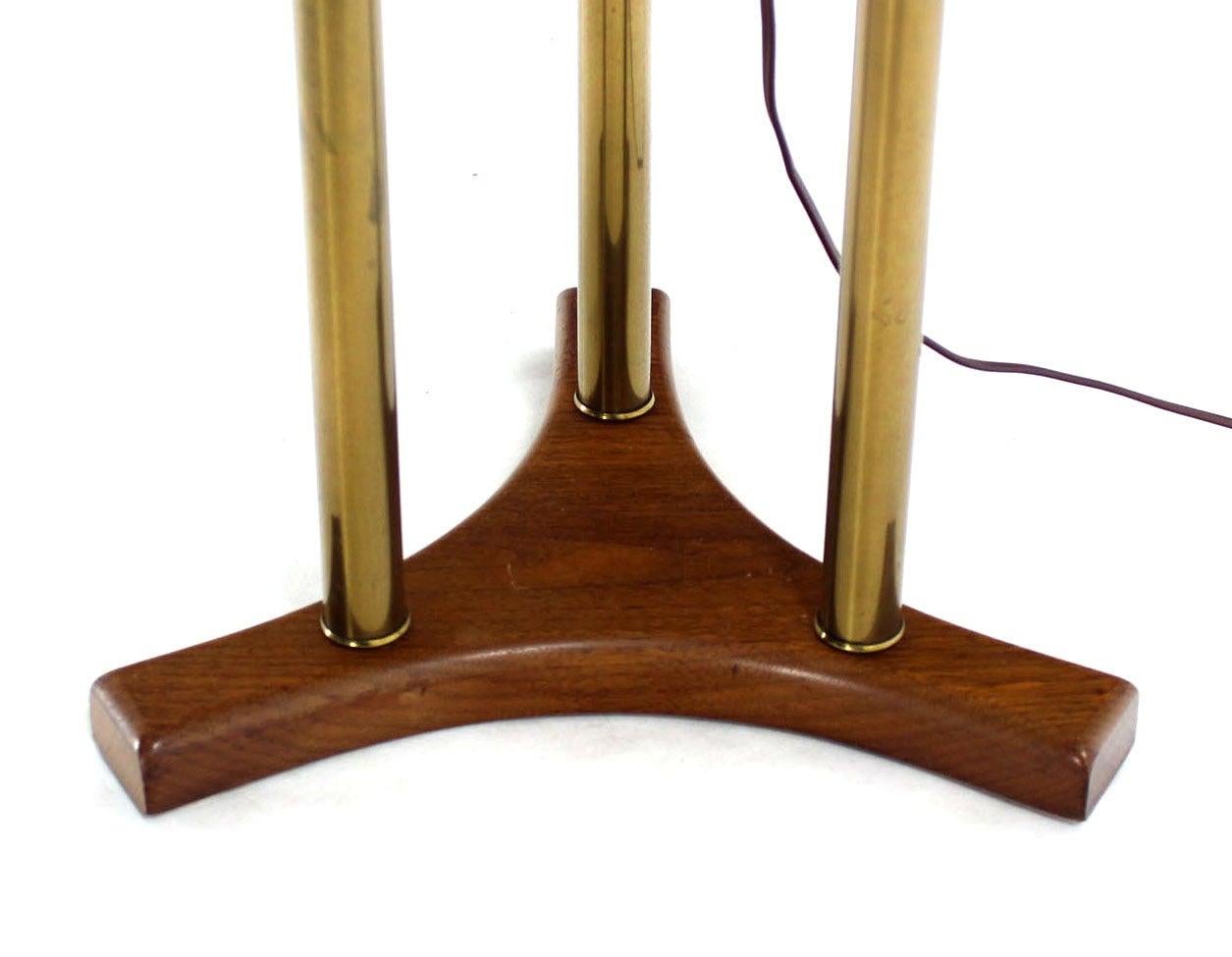 Mid Century Modern Walnut Brass Floor Lamp Round Marble Top Side Table Torchere