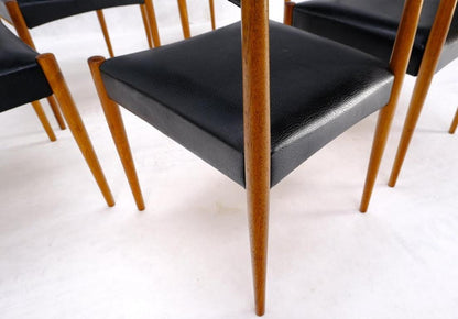 Set of 6 Danish Teak Mid Century Modern Dining Chairs in Black Upholstery