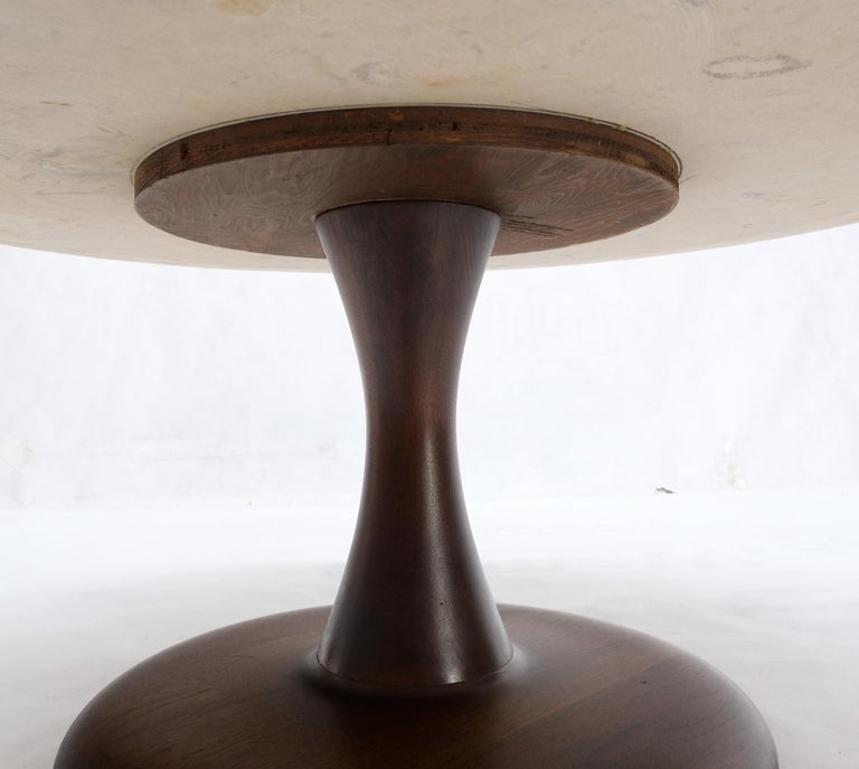 Mid-Century Modern Turned Solid Walnut Base Marble Top Round Coffee Table MINT