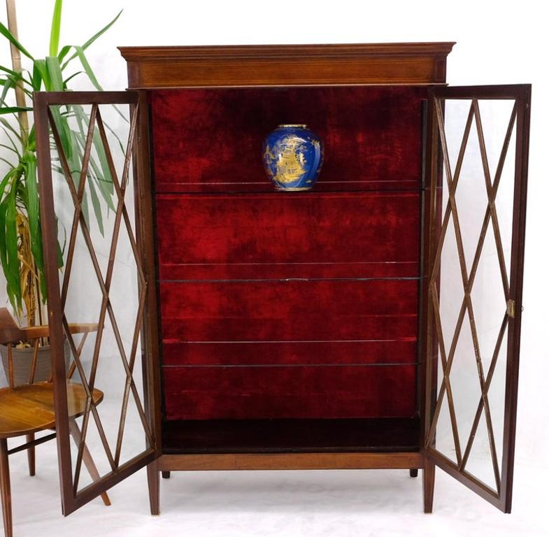 Individual Glass Pane Double Doors Pencil Inlay Flame Mahogany Show Case