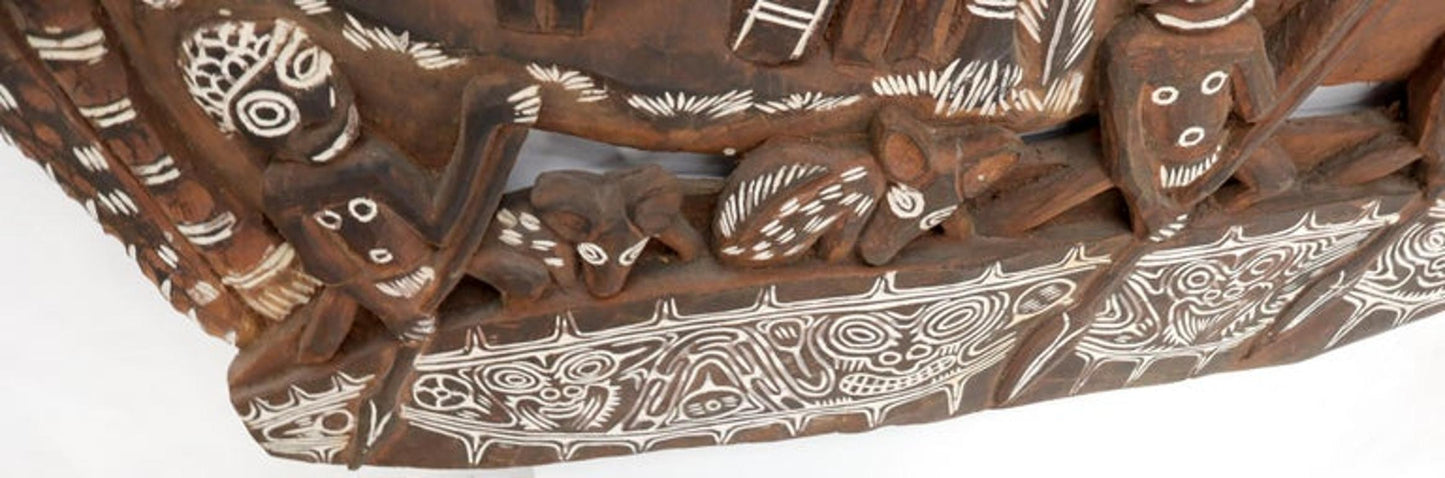 Large Carved Teak Decorative Tribal Wall Art Plaque Sculpture Native People