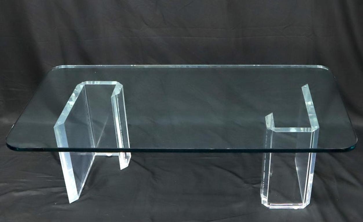 Lucite Base Glass Top Compact Rectangular Coffee Table