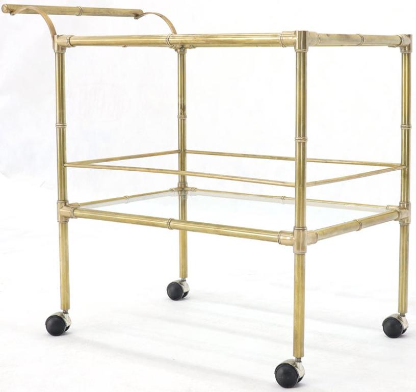 Solid Brass Faux Bamboo Rectangular Shape Two-Tier Serving Cart