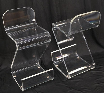 Pair of Thick Bent Lucite Bar Stools Chairs