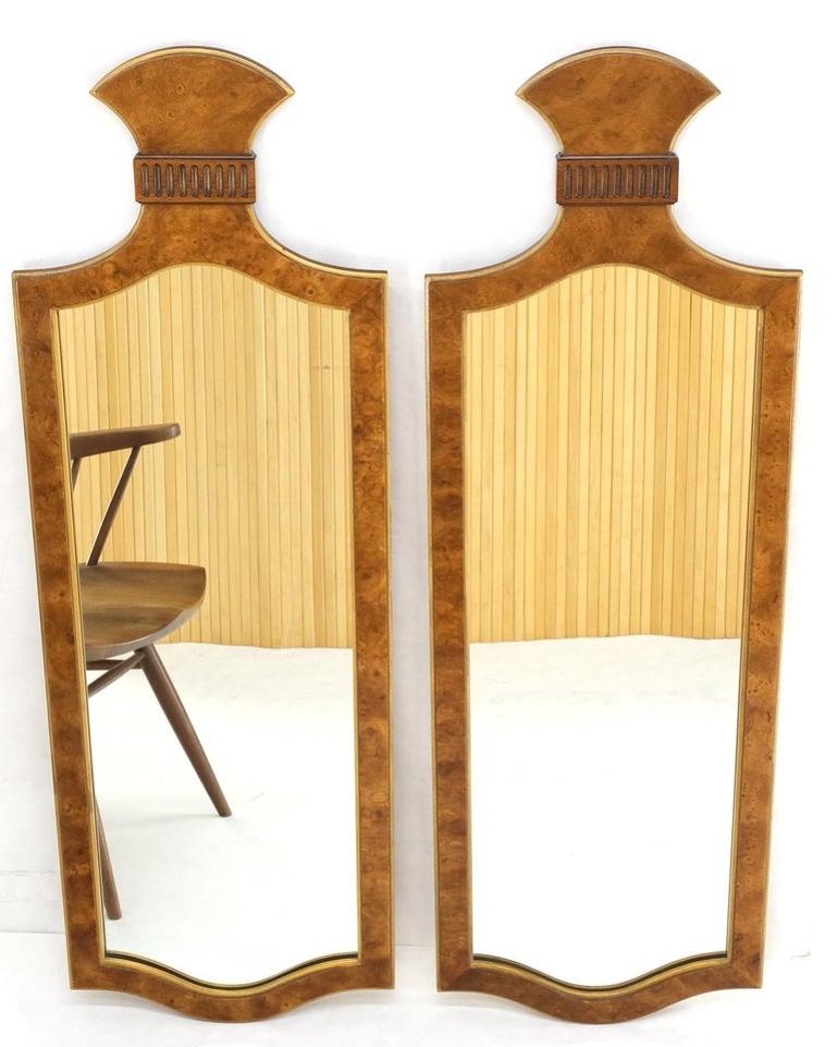 Pair of Decorative Figural Shape Burl Wall Mirrors Mid Century Modern Mint