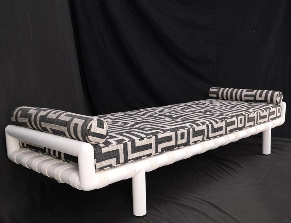 T.H. Robsjohn-Gibbings White Lacquered Walnut Daybed New Abstract Upholstery