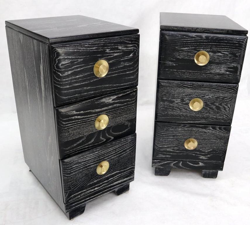 Pair of Three-Drawer Ceruised Oak Nightstands End Tables