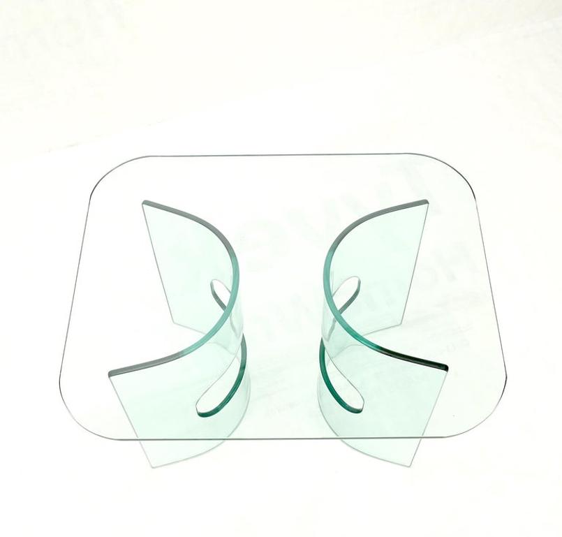 Mid Century Italian Modern Bend Glass C Shape Base Coffee Side Table