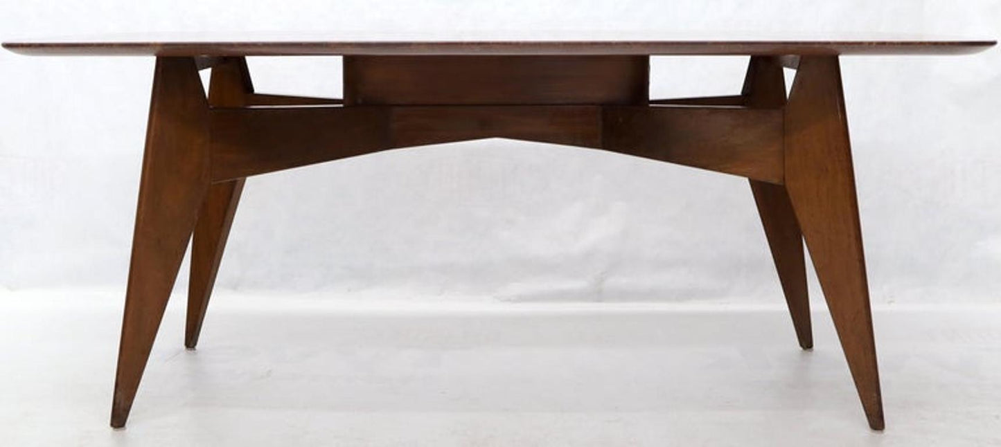 Rouge Boat Shape Marble Top Dining Table on Compass Shape Solid Walnut Legs